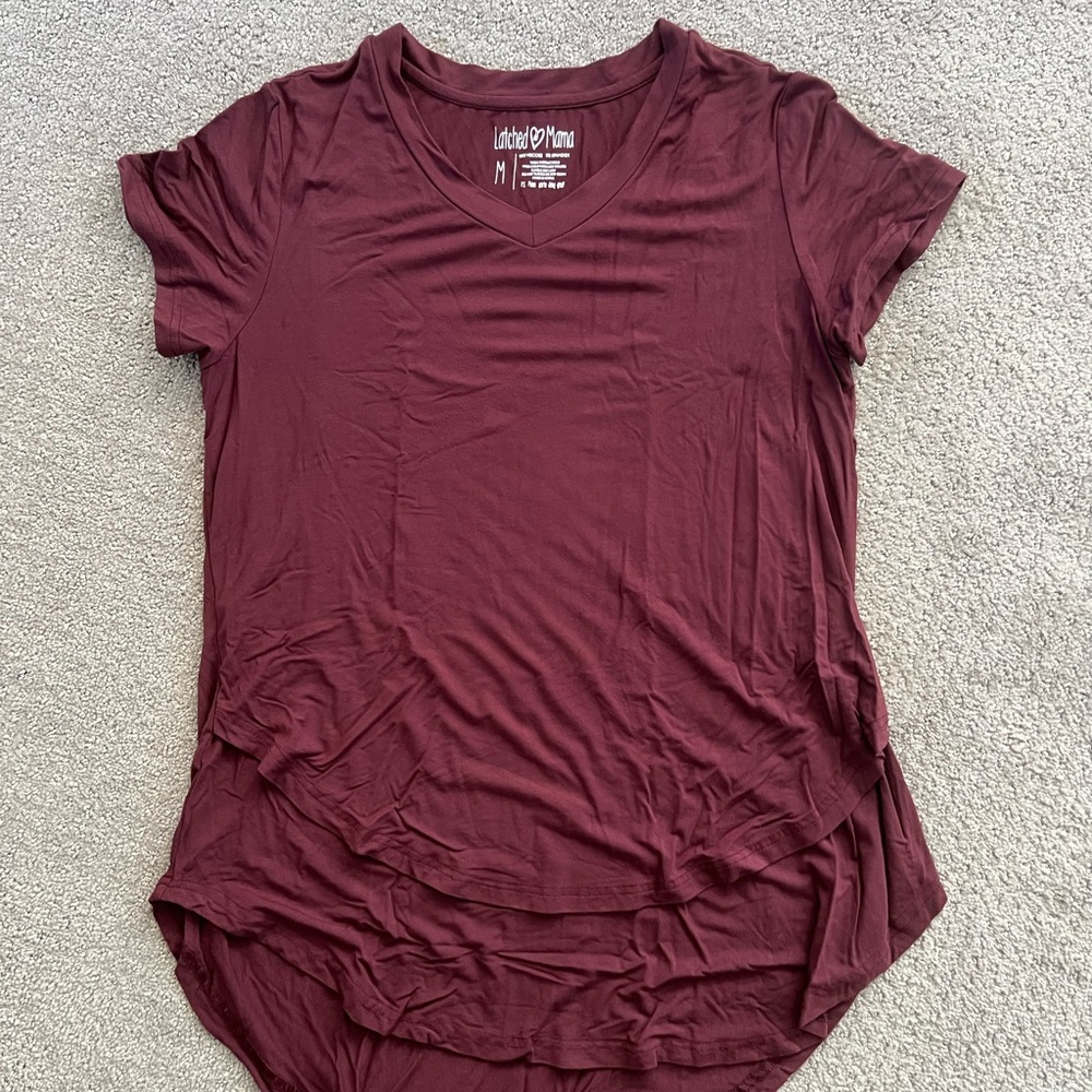 Latched Mama V-Neck Boyfriend Nursing Tee - burgundy